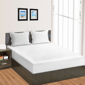 Huma Linen Fitted Sheet Set – White Stripes, Micro Cotton