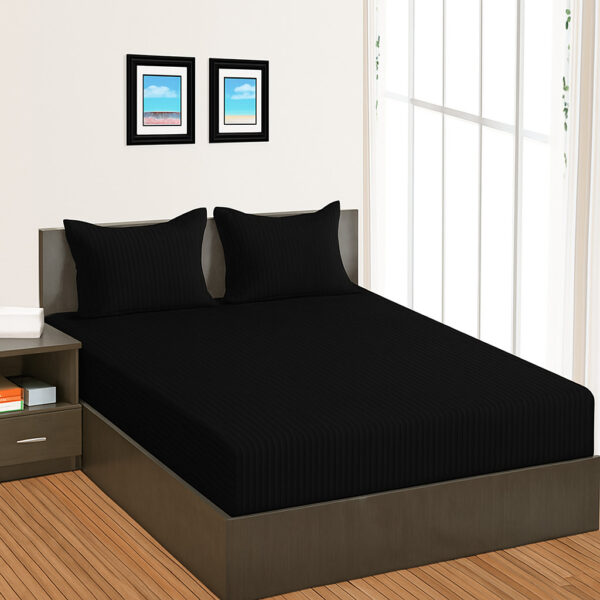 Huma Linen Fitted Sheet Set – Black Stripes, Micro Cotton
