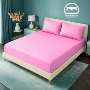 Huma Linen Fitted Sheet Set - Pink Stripes, Micro Cotton