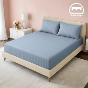 Huma Linen Fitted Sheet Set – Bluish Grey Stripes, Micro Cotton