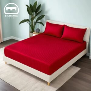 Huma Linen Fitted Sheet Set – Red Stripes, Micro Cotton