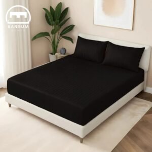 Huma Linen Fitted Sheet Set – Black Stripes, Micro Cotton