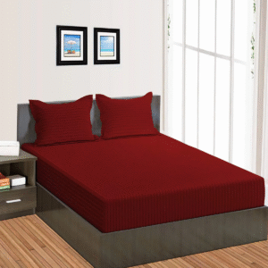 Huma Linen Fitted Sheet Set – Maroon Stripes, Micro Cotton