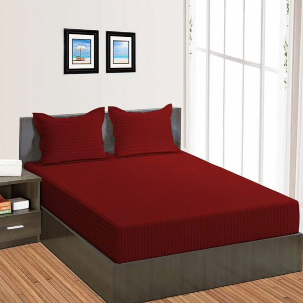 Huma Linen Fitted Sheet Set – Maroon Stripes, Micro Cotton