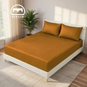 Huma Linen Fitted Sheet Set – Copper Stripes, Micro Cotton