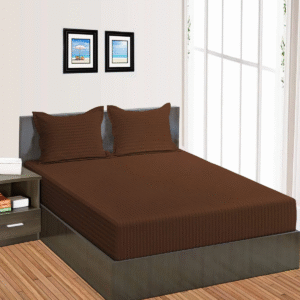 Huma Linen Fitted Sheet Set – Dark Brown Stripes, Micro Cotton