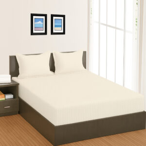 Huma Linen Fitted Sheet Set – Off WhiteStripes, Micro Cotton