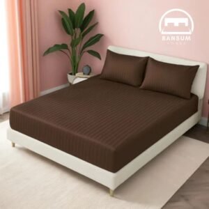 Huma Linen Fitted Sheet Set – Dark Brown Stripes, Micro Cotton