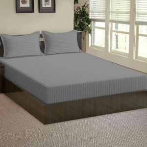 Huma Linen Fitted Sheet Set – Grey Stripes, Micro Cotton