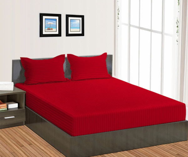 Huma Linen Fitted Sheet Set – Red Stripes, Micro Cotton