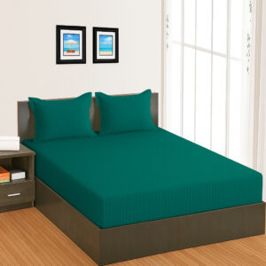 Huma Linen Fitted Sheet Set - Green Stripes, Micro Cotton