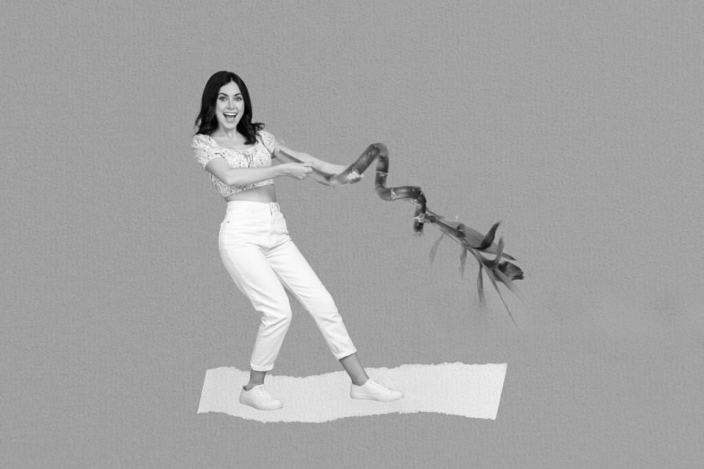 A dynamic split-image showing (left) Marie-Claire's muscular arms wielding a scutching knife, and (right) extreme close-up of flax fibers passing through hackle spikes.