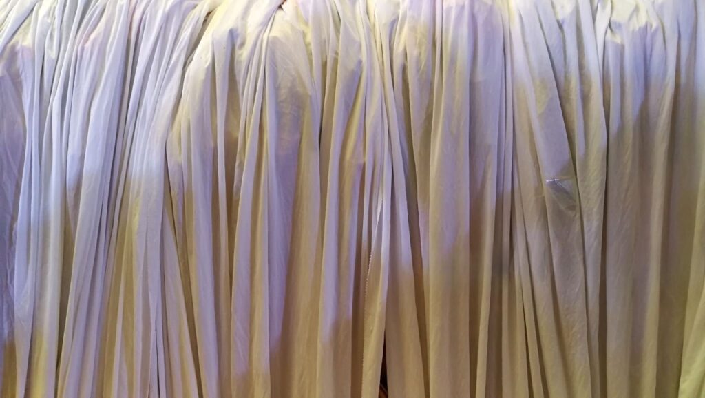 The result of the process: bamboo rayon sheets with a characteristically sleek, fluid, and cool drape.